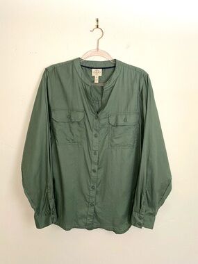 St. John's Bay Women's XXL Sage Green Collarless Cotton Button Down Shirt